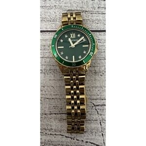 Armitron Ladies Gold Tone Green Dial Diver Style Wrist Watch Quartz Need Battery